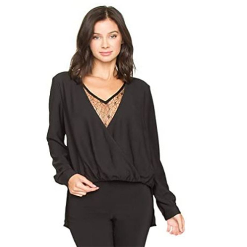 Sugar + Lips Harlow Long Sleeve Lace Top Black